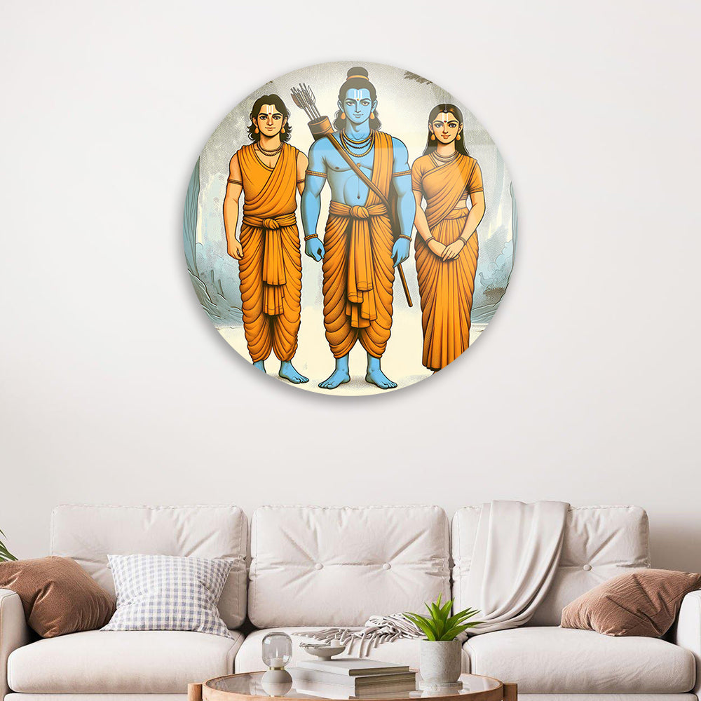 Divine Trio: Sita Maa, Shri Ram, and Laxman - Enchanting Art on Tempered Glass