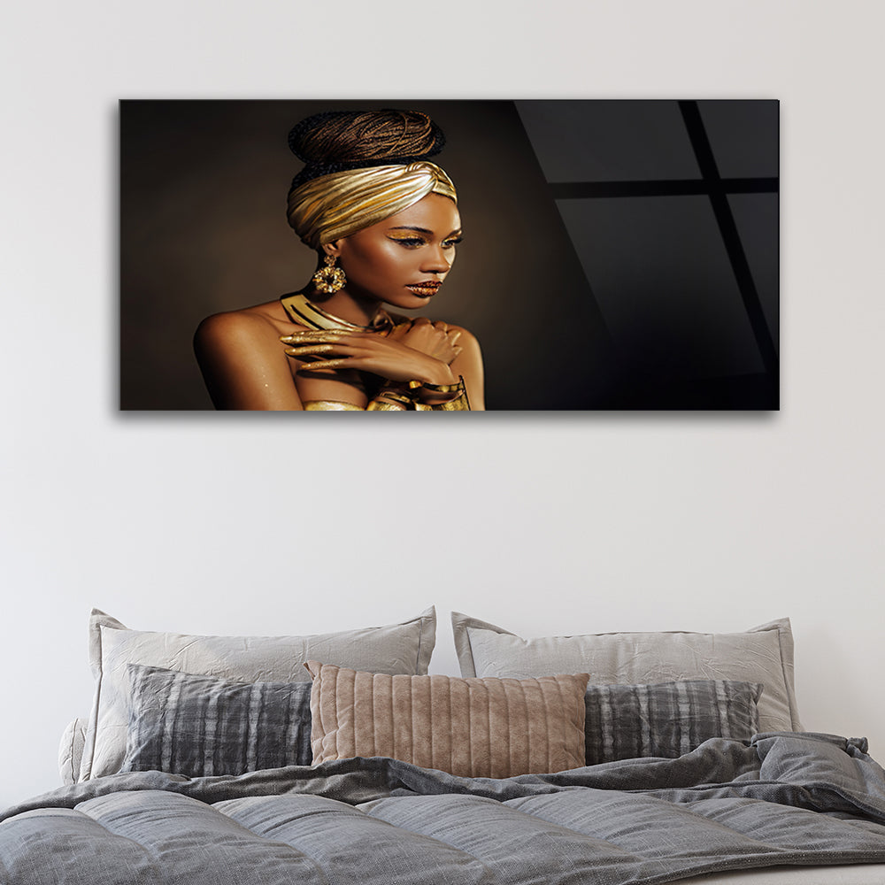 Beautiful African Queen: AI-Generated Portrait on Glass