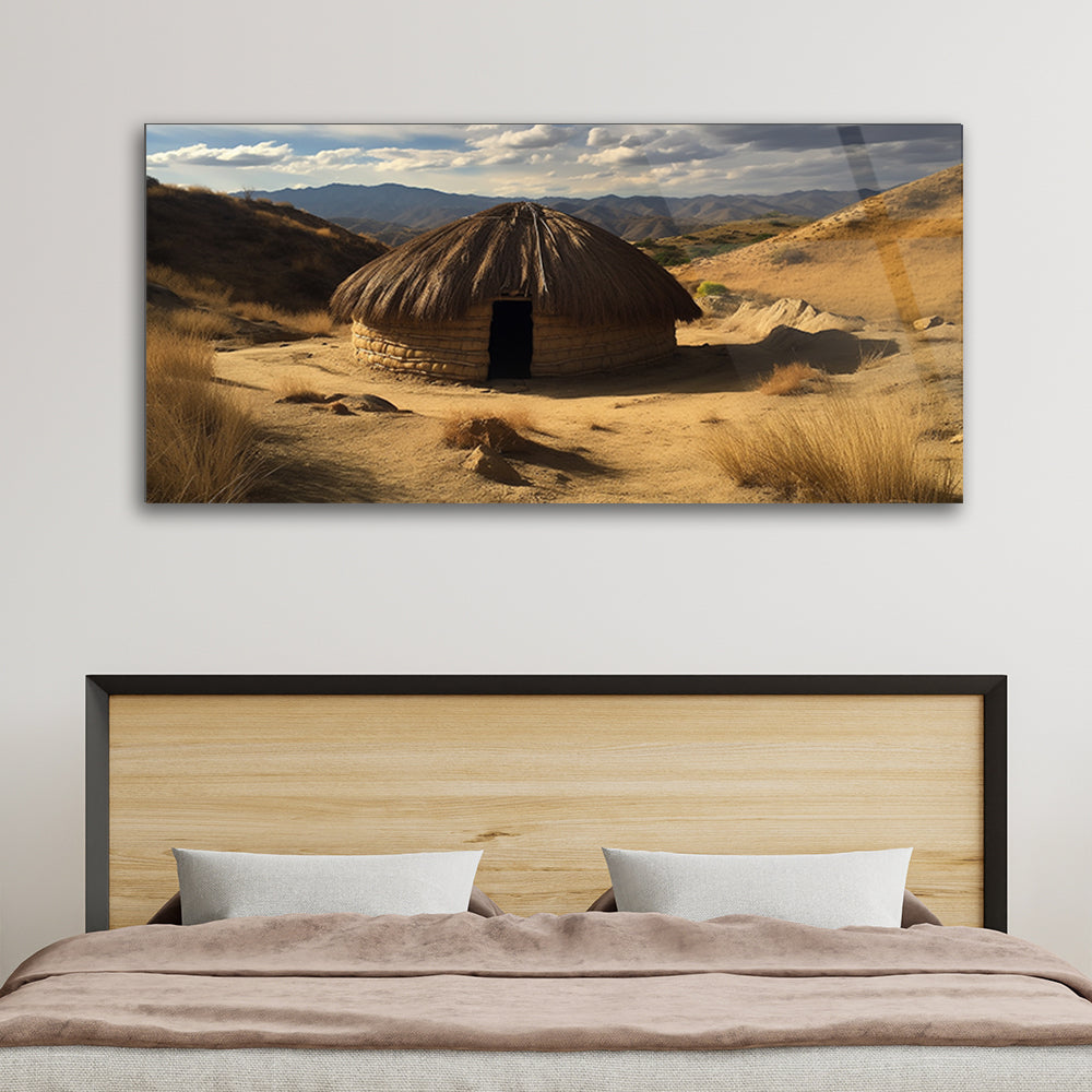 African Horizon: AI-Generated Hut on Arid Mountain
