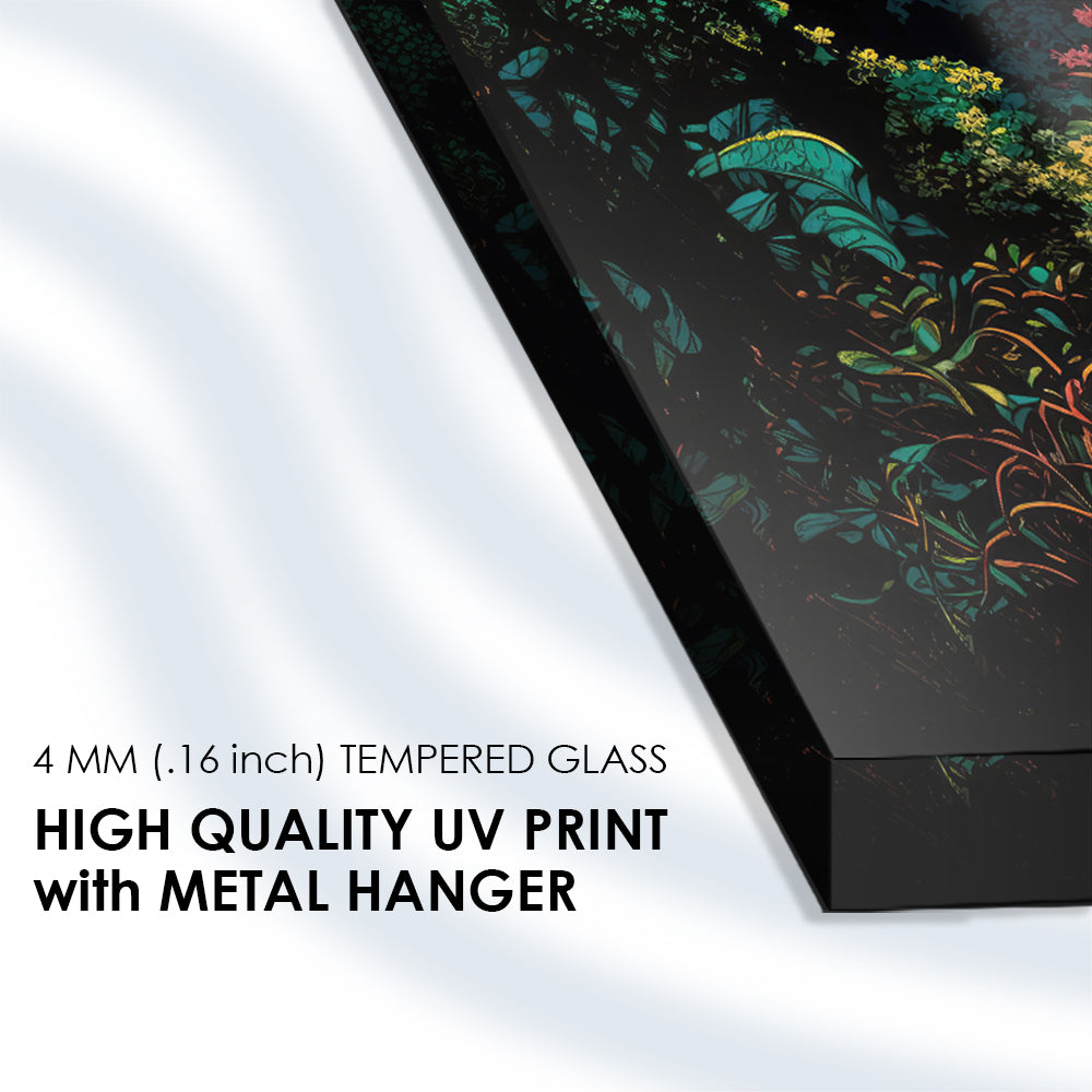 Vintage Jungle Dreams: Dark Tropical Sunset Glass Art