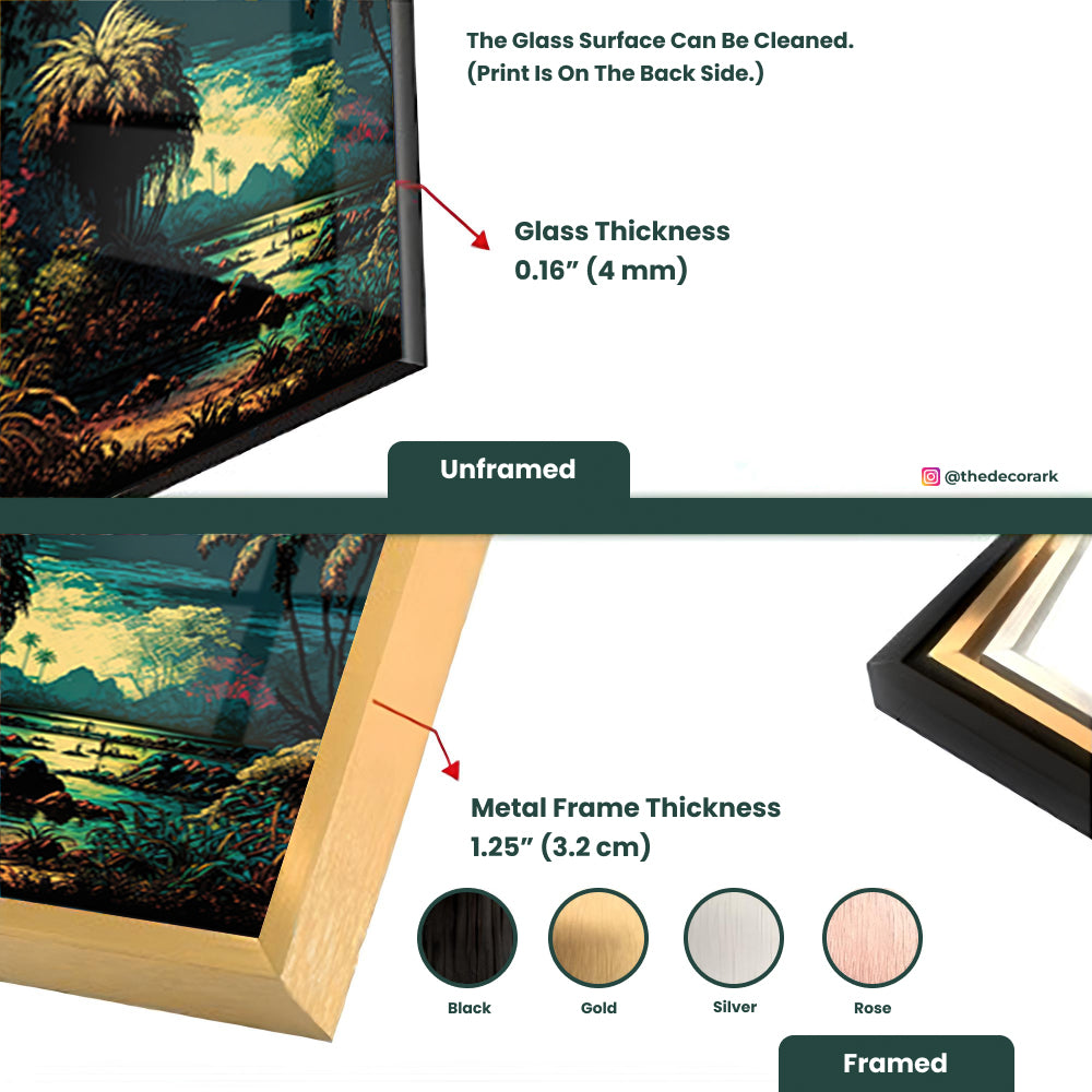 Vintage Jungle Dreams: Dark Tropical Sunset Glass Art