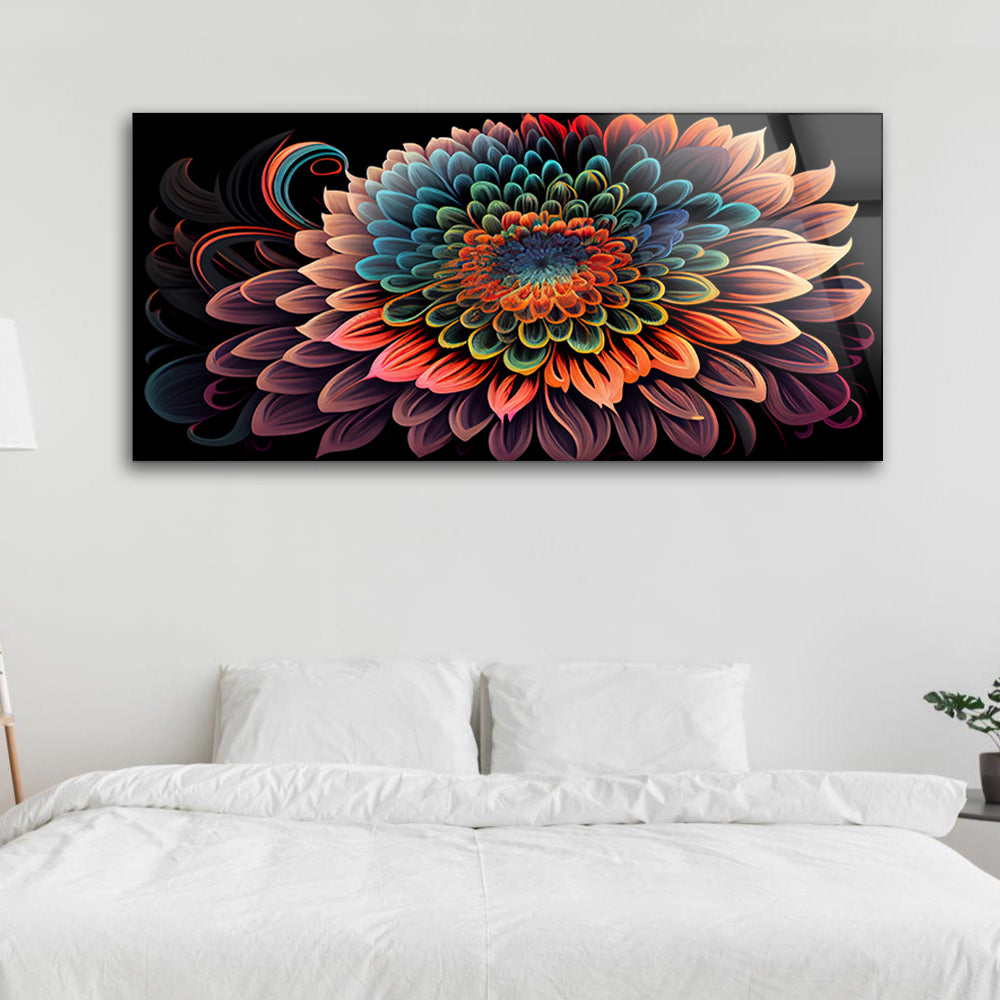 Abstract Bloom Symphony: Tempered Glass Beautiful Colorful Flower Design