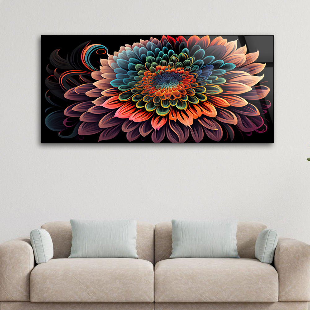 Abstract Bloom Symphony: Tempered Glass Beautiful Colorful Flower Design