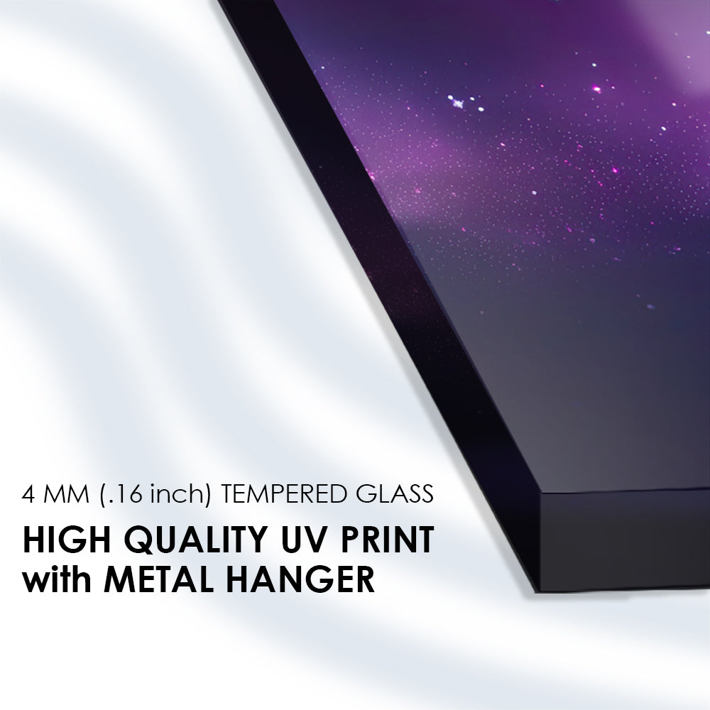 Galactic Violet Dreams: Tempered Glass Space Art