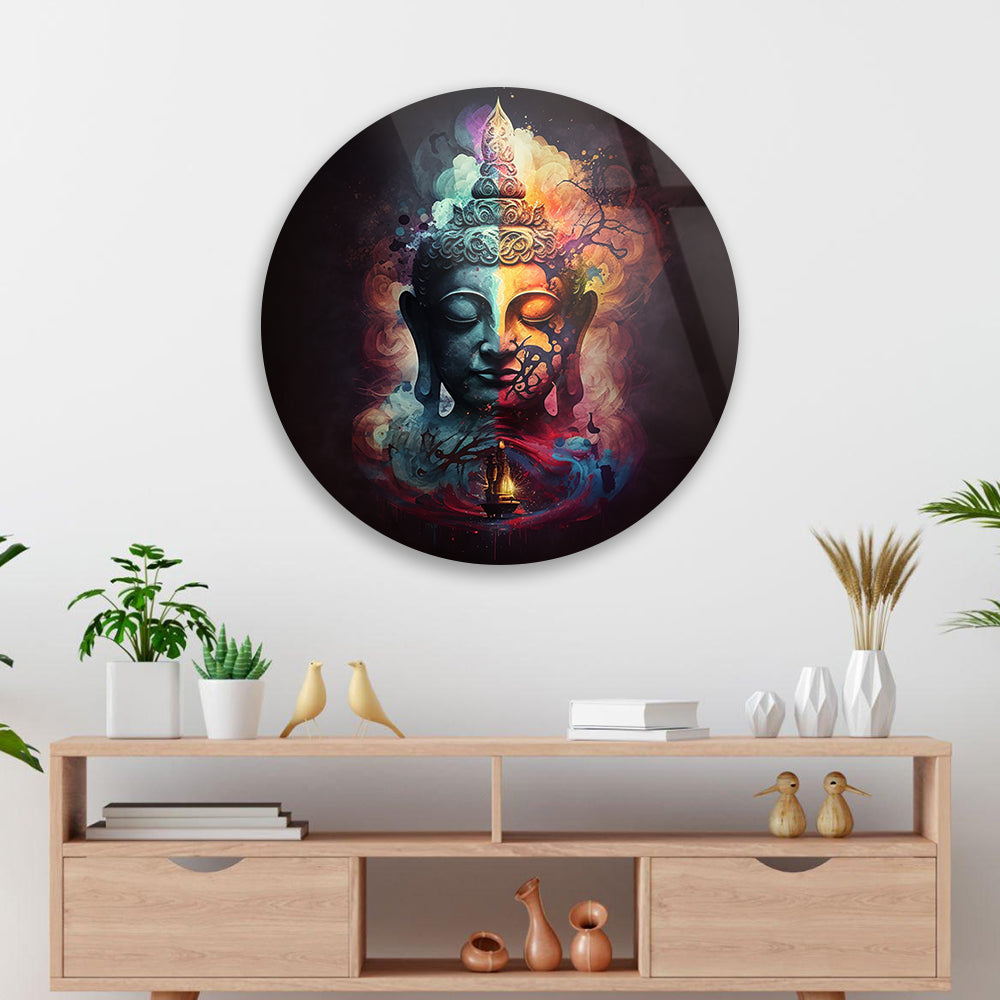 Colorful Buddha Radiance Tempered Glass Decor