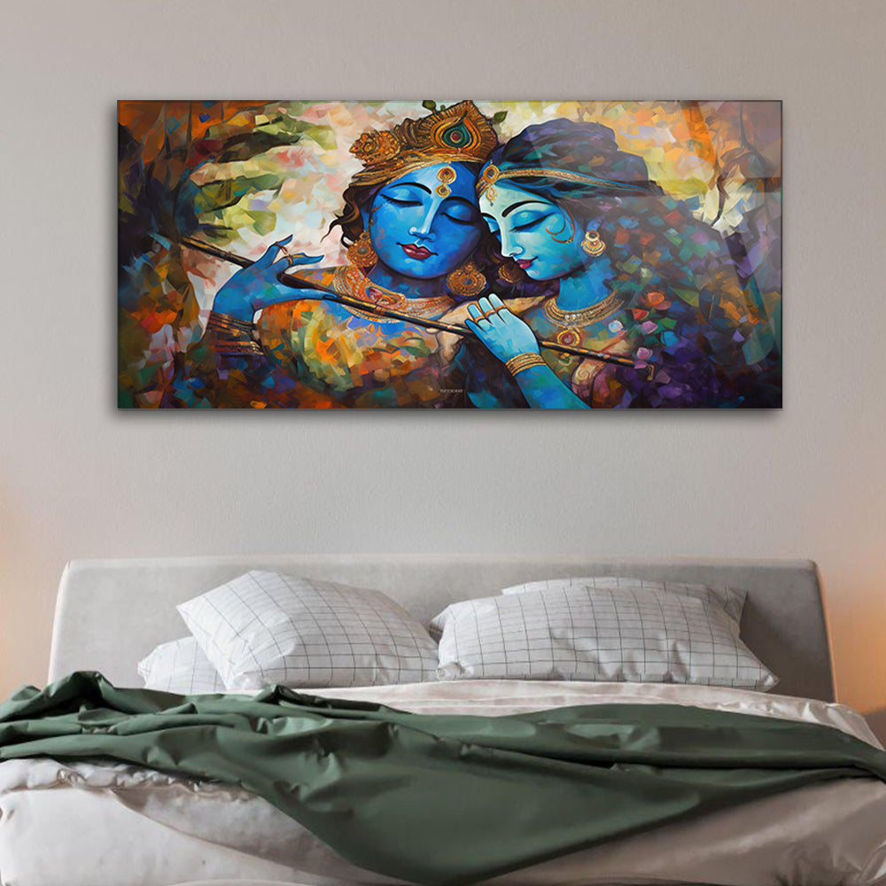 Modern Radha Krishna on Tempered Glass: Contemporary Devotion