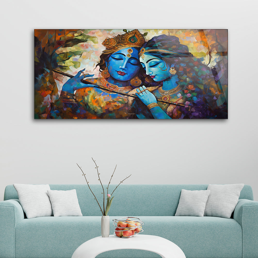 Modern Radha Krishna on Tempered Glass: Contemporary Devotion