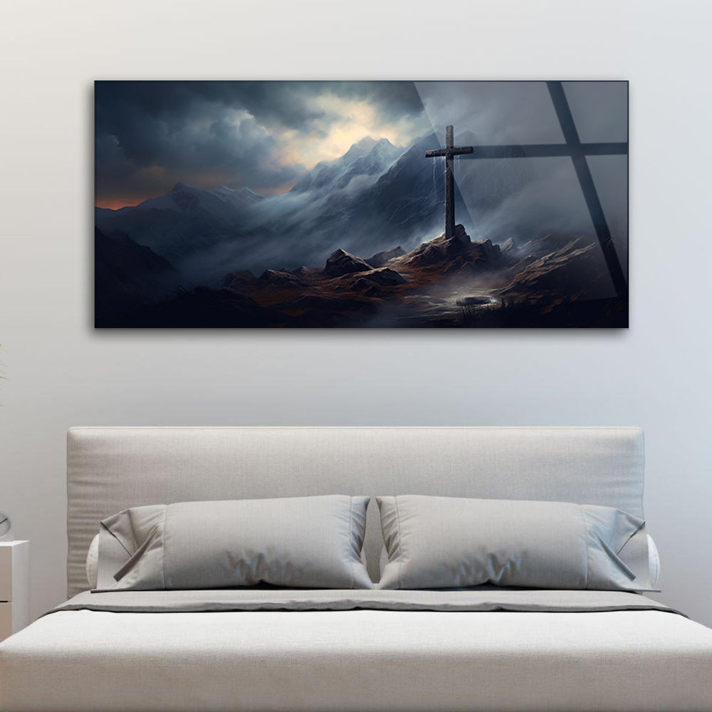 Religious Cross in Gloomy Weather: Symbolic Art