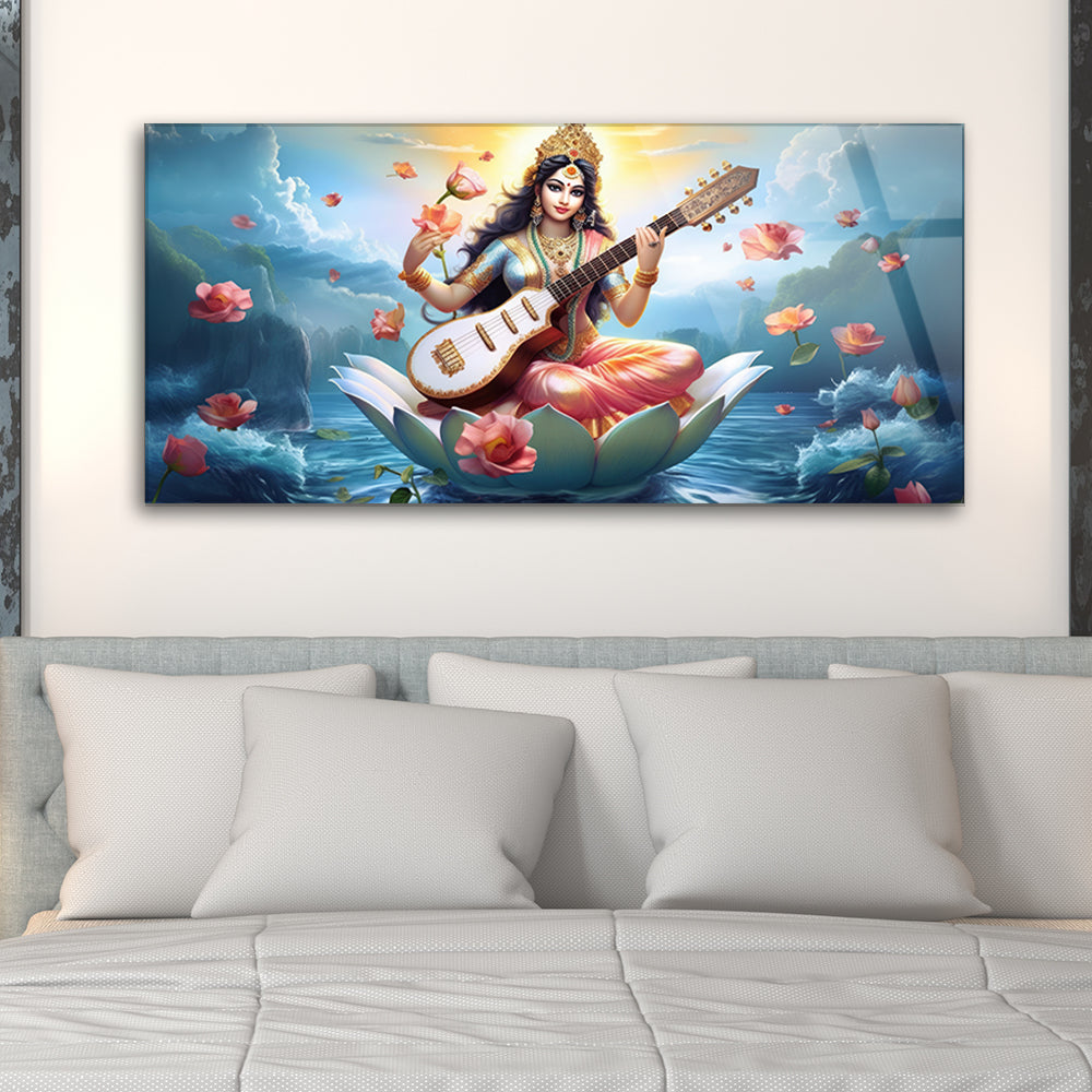 Saraswati Mata with Her Sitar: Hindu Goddess Portrait