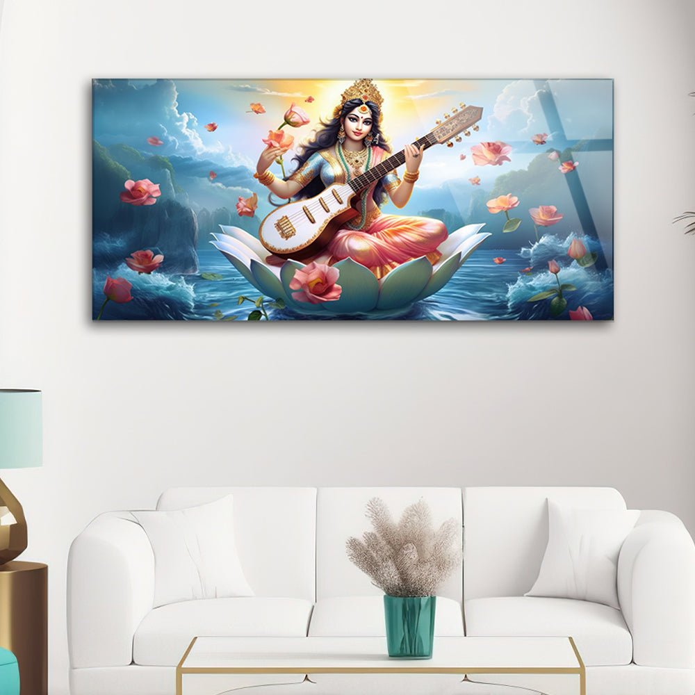 Saraswati Mata with Her Sitar: Hindu Goddess Portrait