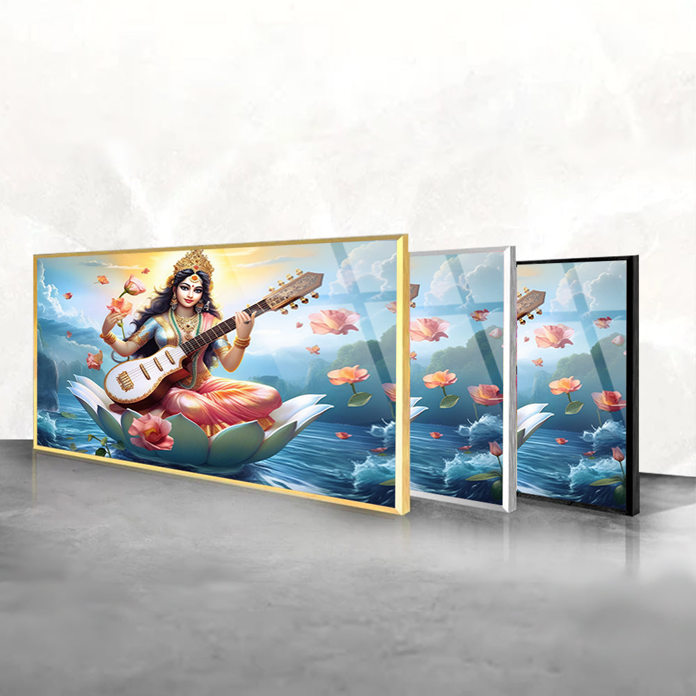 Saraswati Mata with Her Sitar: Hindu Goddess Portrait