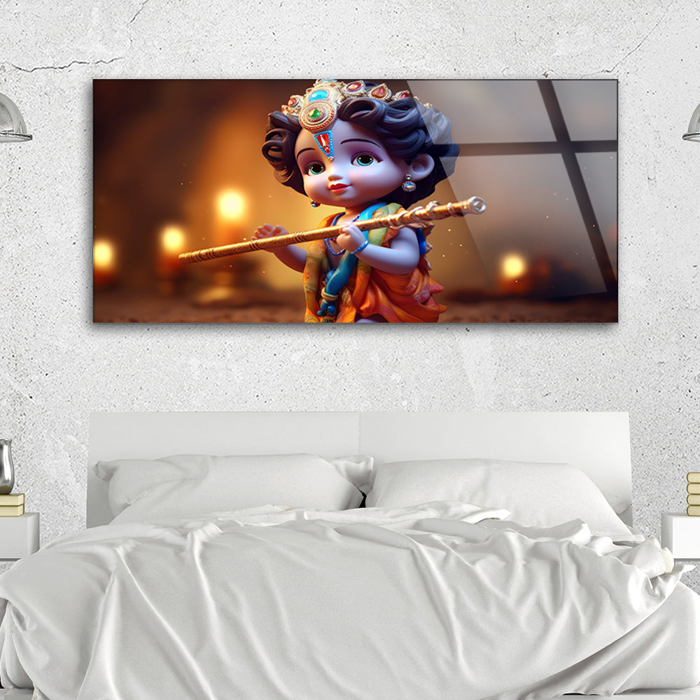 Little Krishna Holding a Flute: Divine Childhood Art