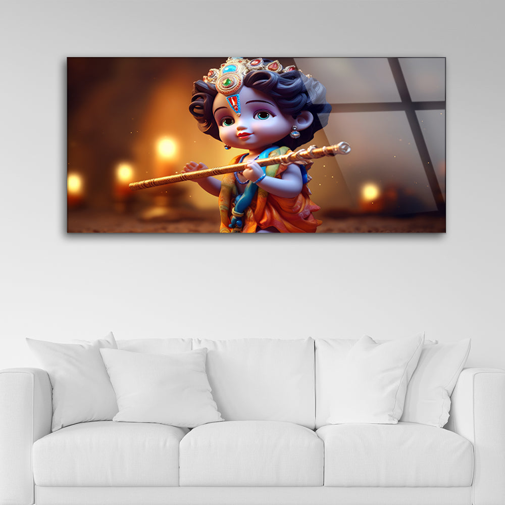 Little Krishna Holding a Flute: Divine Childhood Art