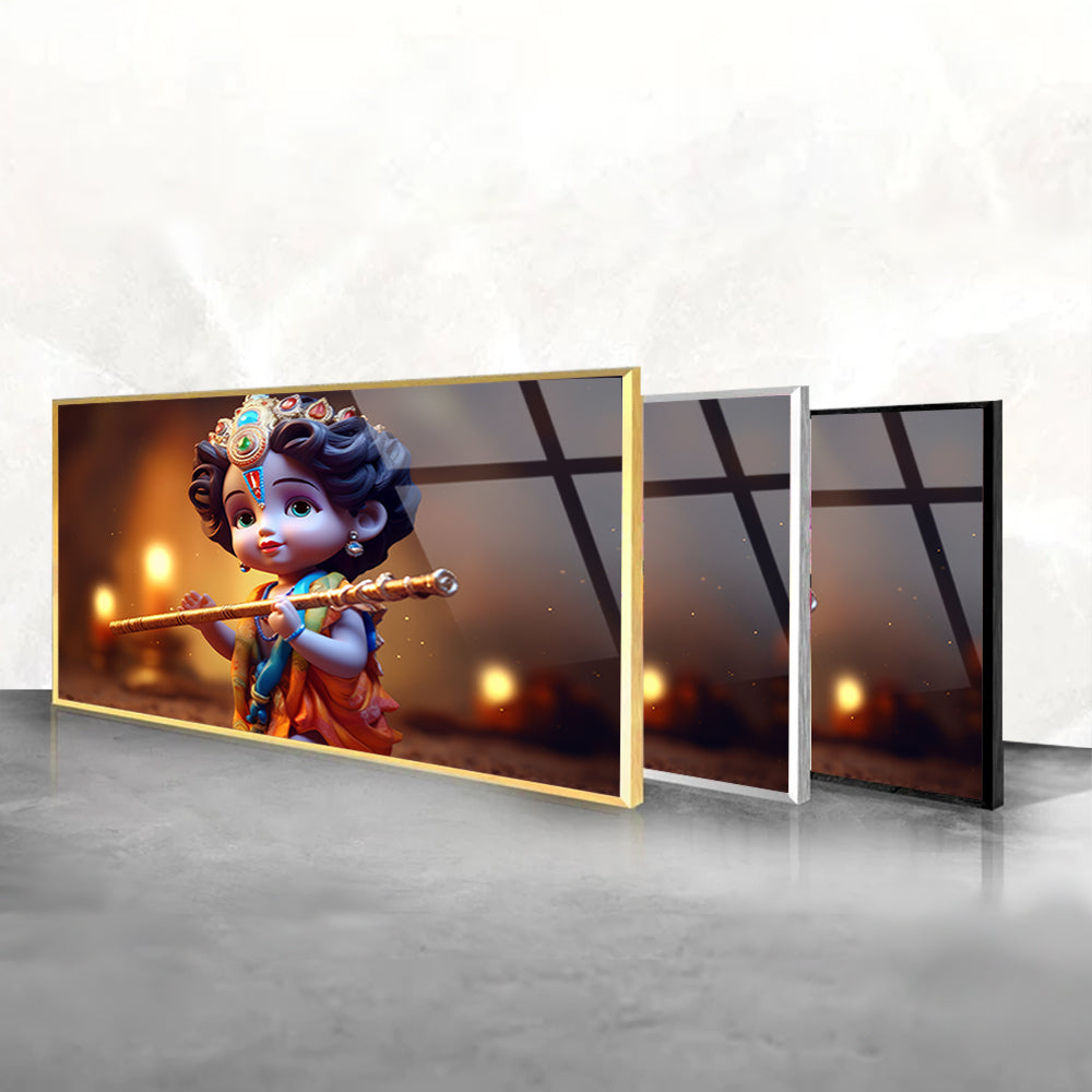 Little Krishna Holding a Flute: Divine Childhood Art