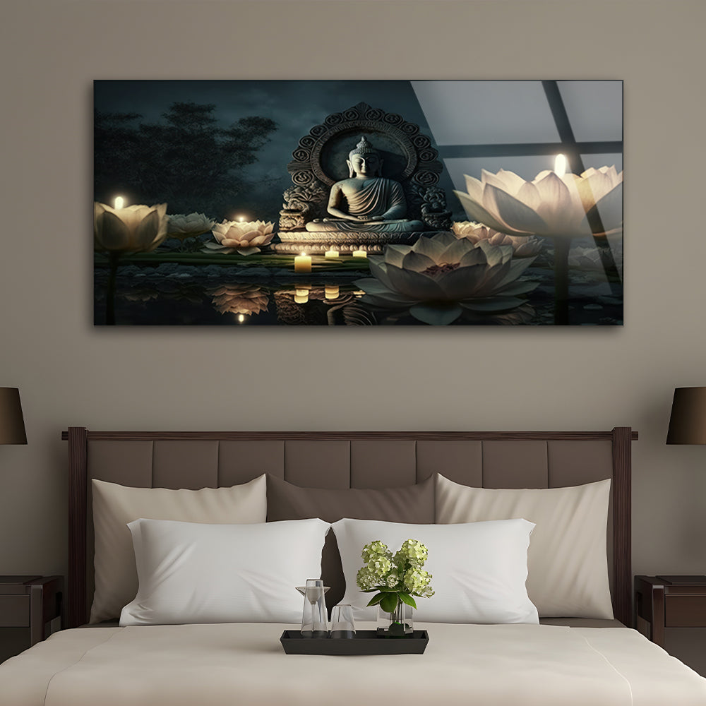 Enlightened Serenity: Tempered Glass Abstract Buddha Statue Art