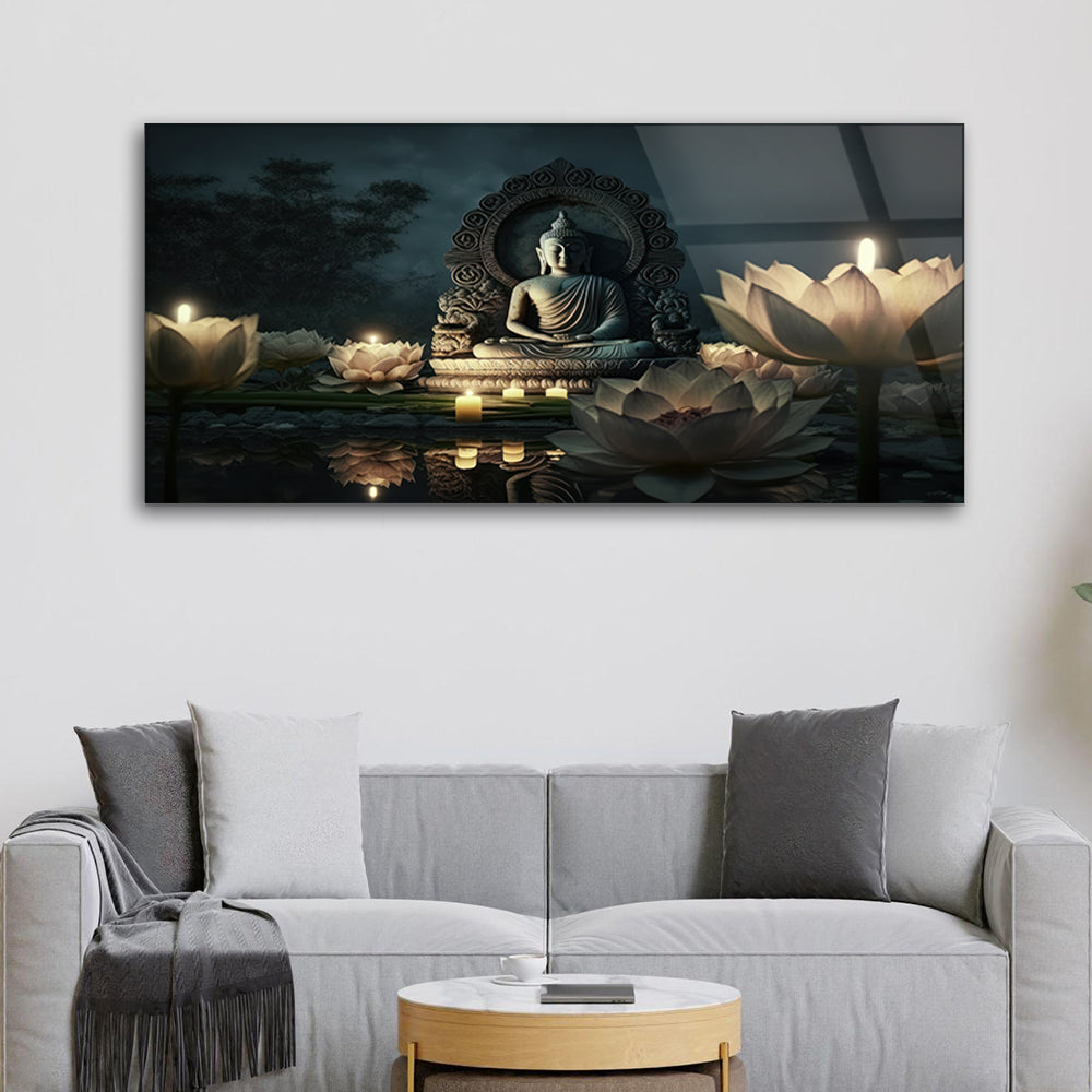 Enlightened Serenity: Tempered Glass Abstract Buddha Statue Art