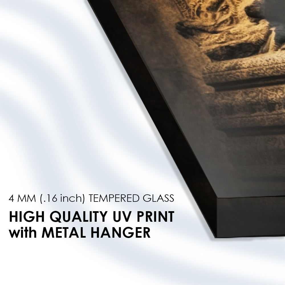 Riverbank Enlightenment: Tempered Glass Abstract Buddha Artistry