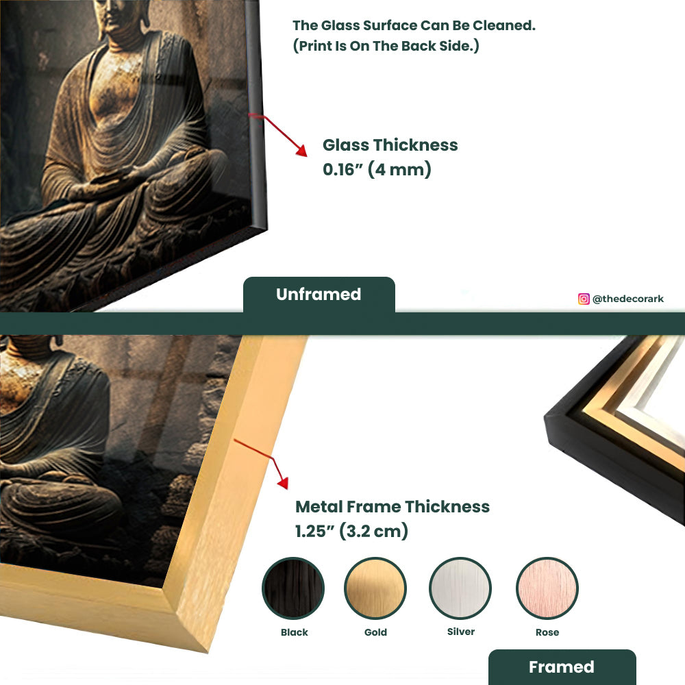 Riverbank Enlightenment: Tempered Glass Abstract Buddha Artistry