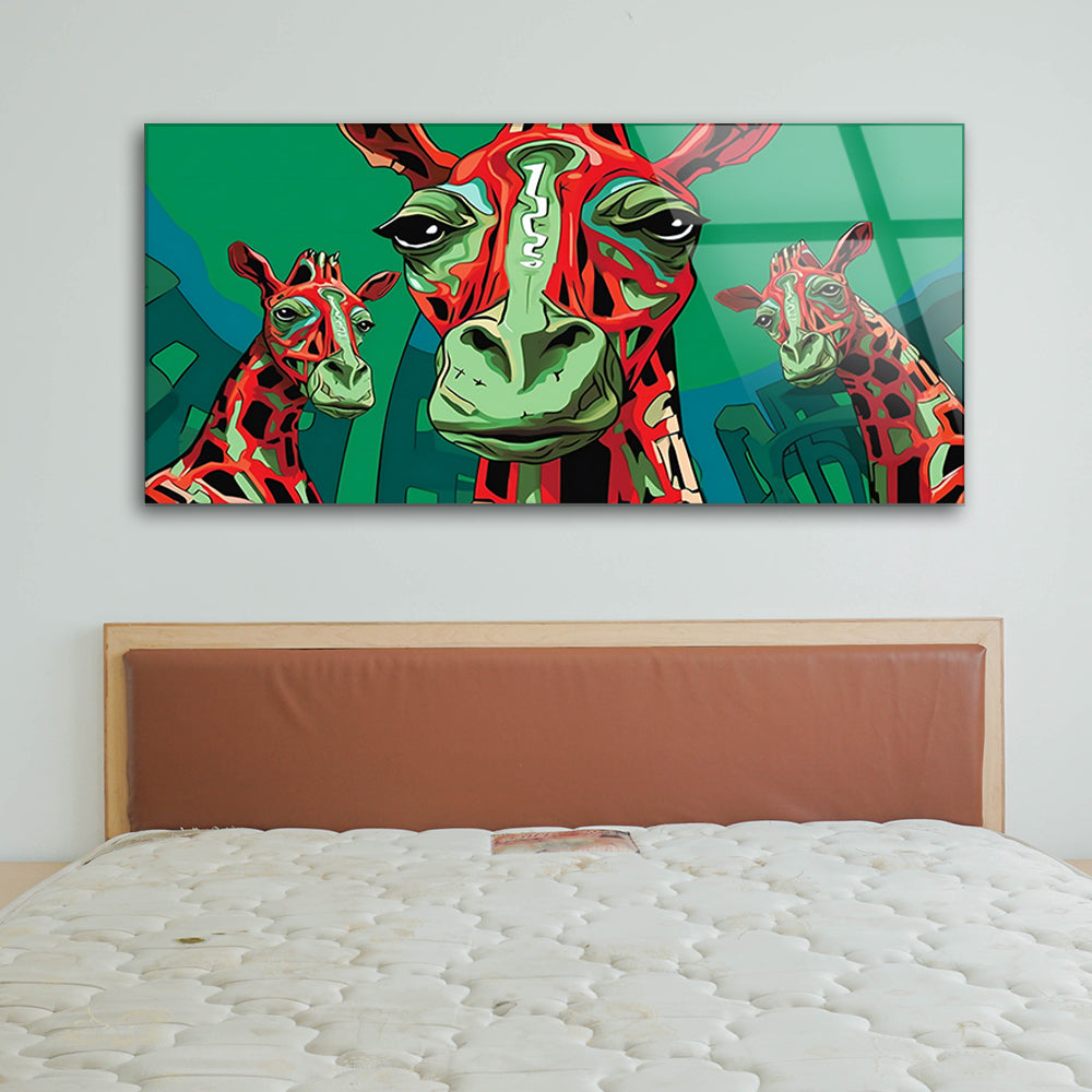 Majestic Giraffe Encounter: Tempered Glass Wildlife Art