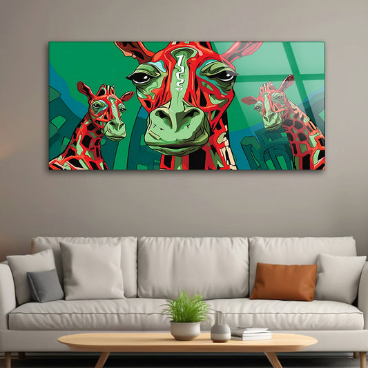Majestic Giraffe Encounter: Tempered Glass Wildlife Art