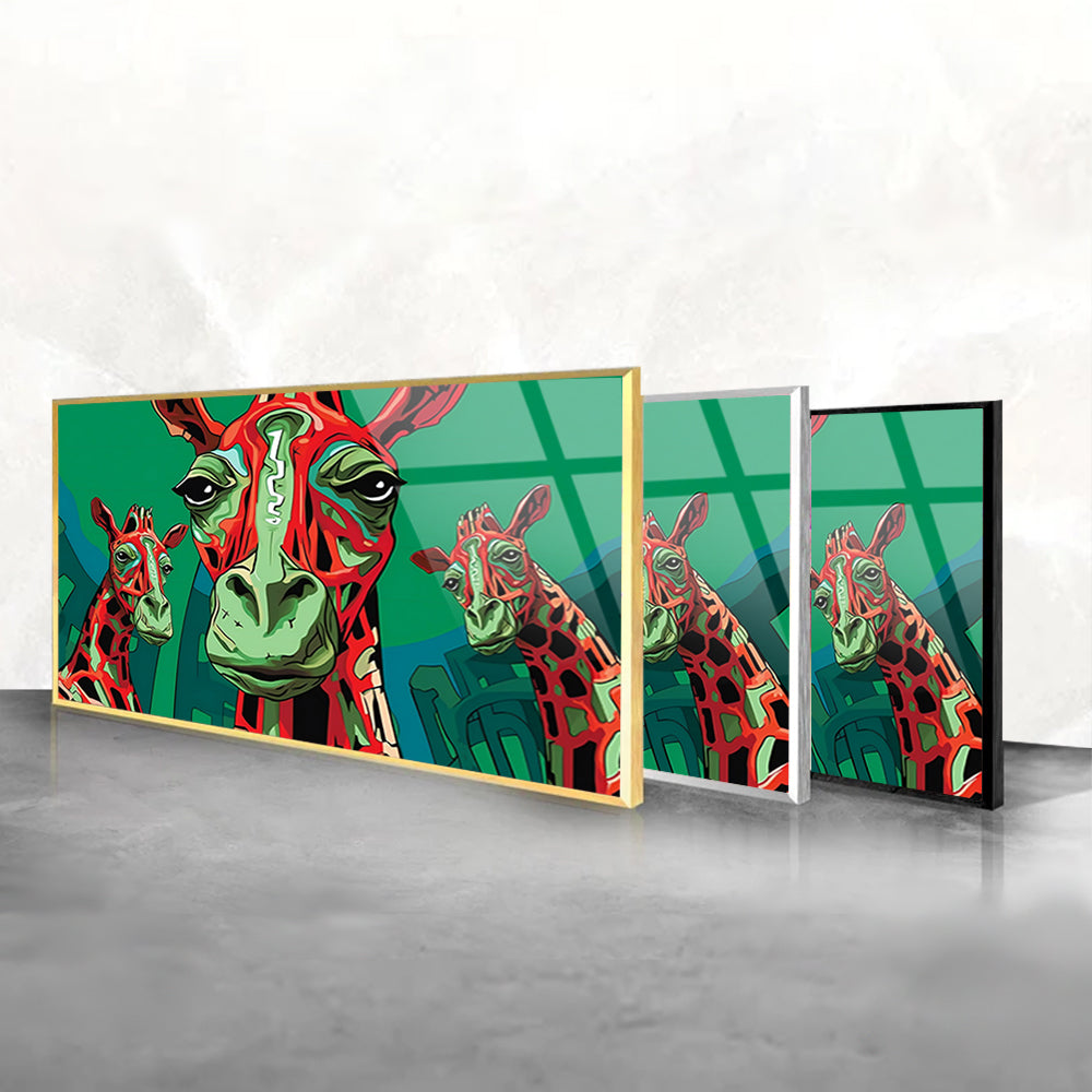 Majestic Giraffe Encounter: Tempered Glass Wildlife Art