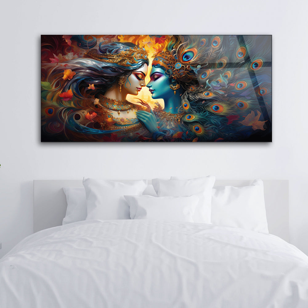 Divine Duo: Tempered Glass Radha Krishna Portrait