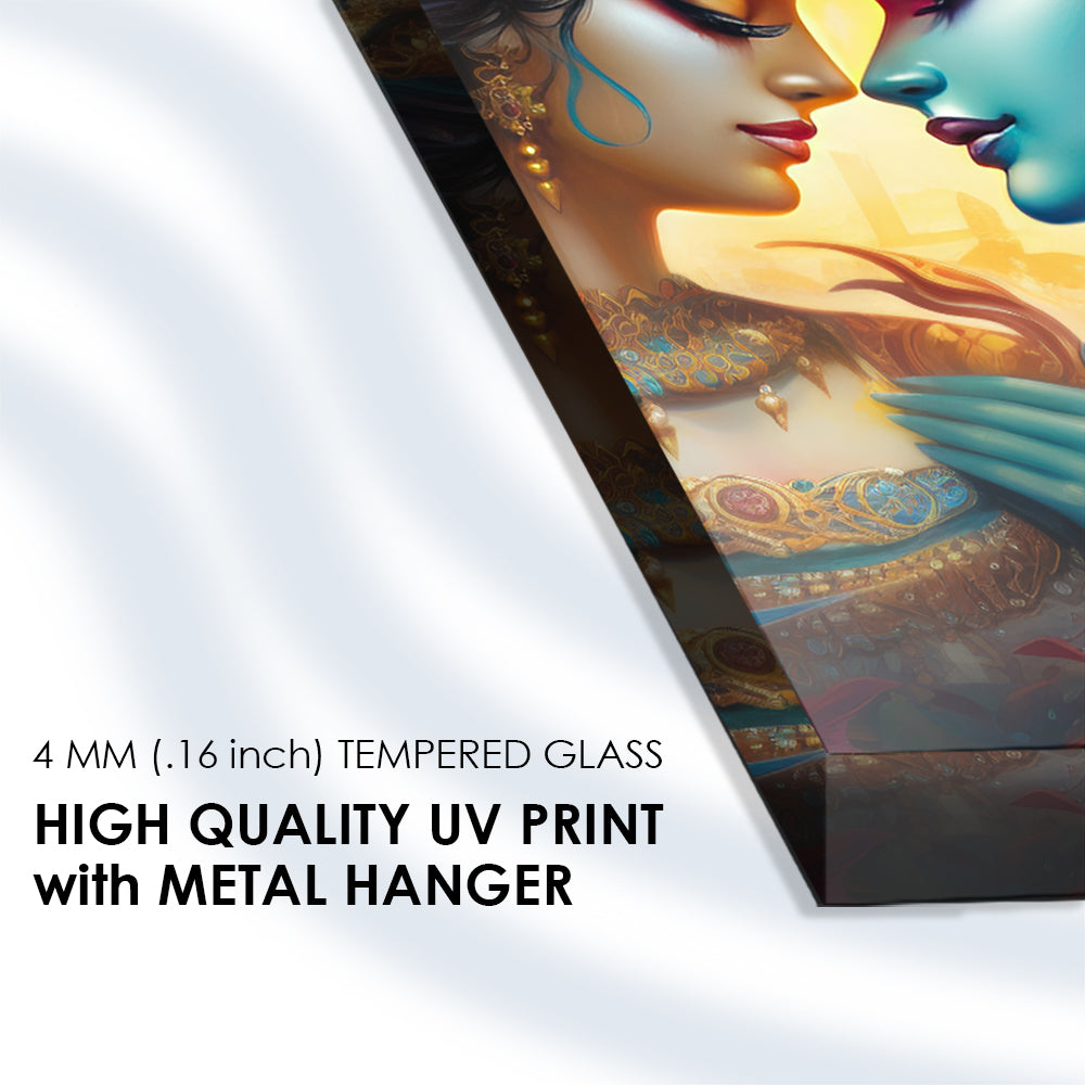 Divine Duo: Tempered Glass Radha Krishna Portrait