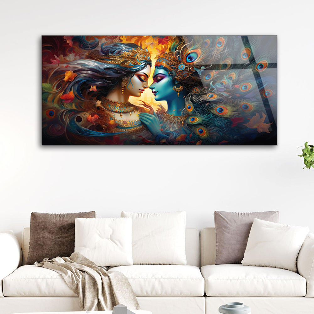 Divine Duo: Tempered Glass Radha Krishna Portrait