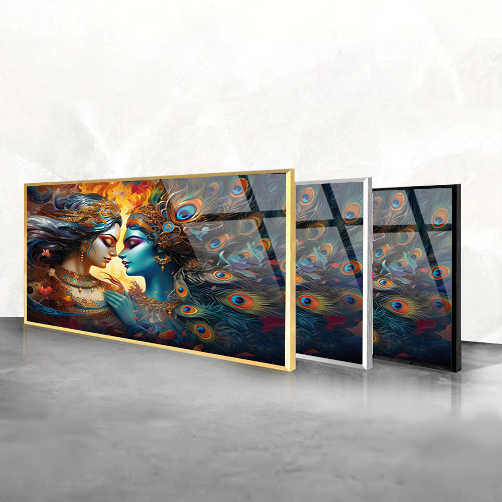 Divine Duo: Tempered Glass Radha Krishna Portrait