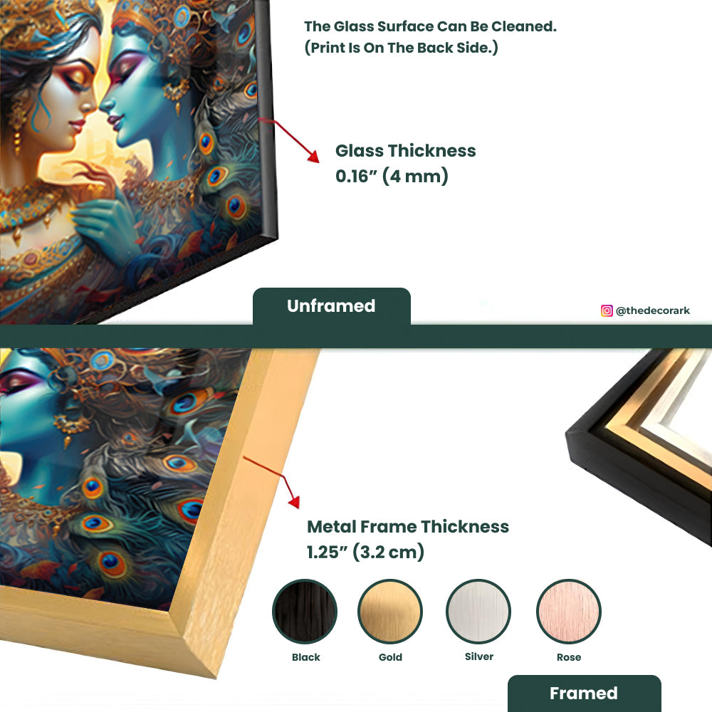 Divine Duo: Tempered Glass Radha Krishna Portrait