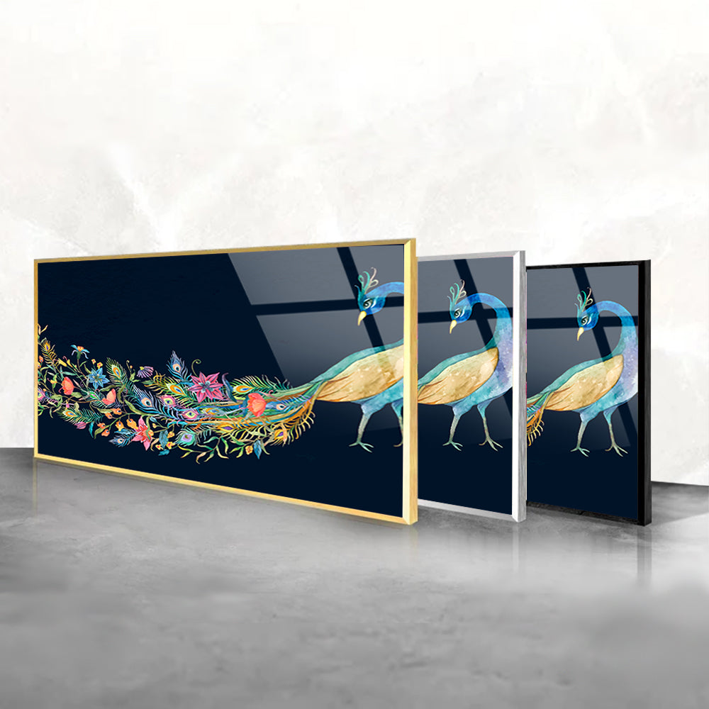 Peacock Reverie: Tempered Glass Watercolor Art