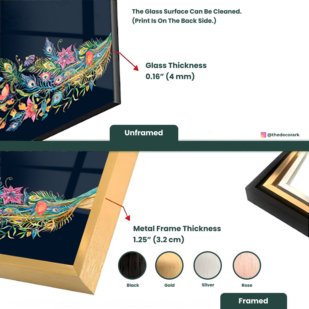 Peacock Reverie: Tempered Glass Watercolor Art