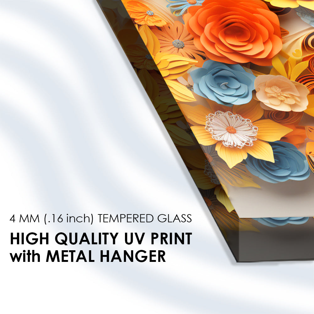 Floral Harmony: Tempered Glass Wall Art