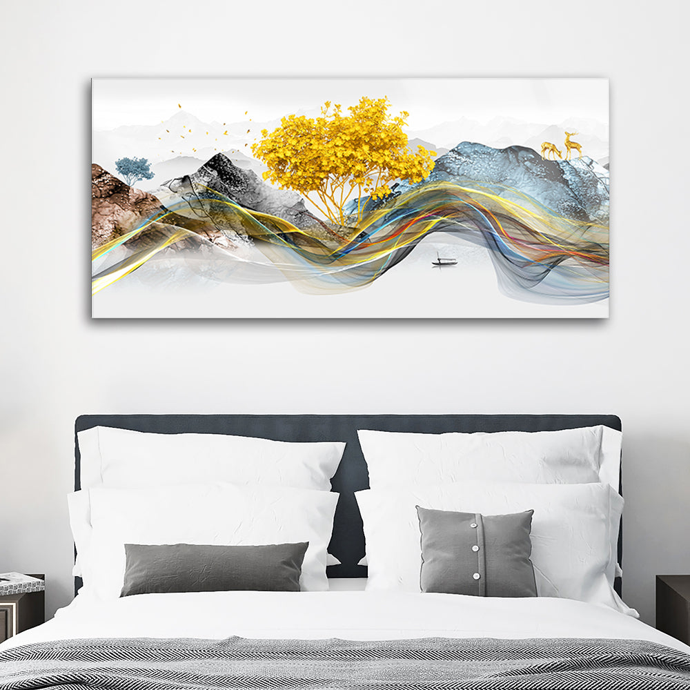 Golden Watercolor Elegance: Tempered Glass Artwork