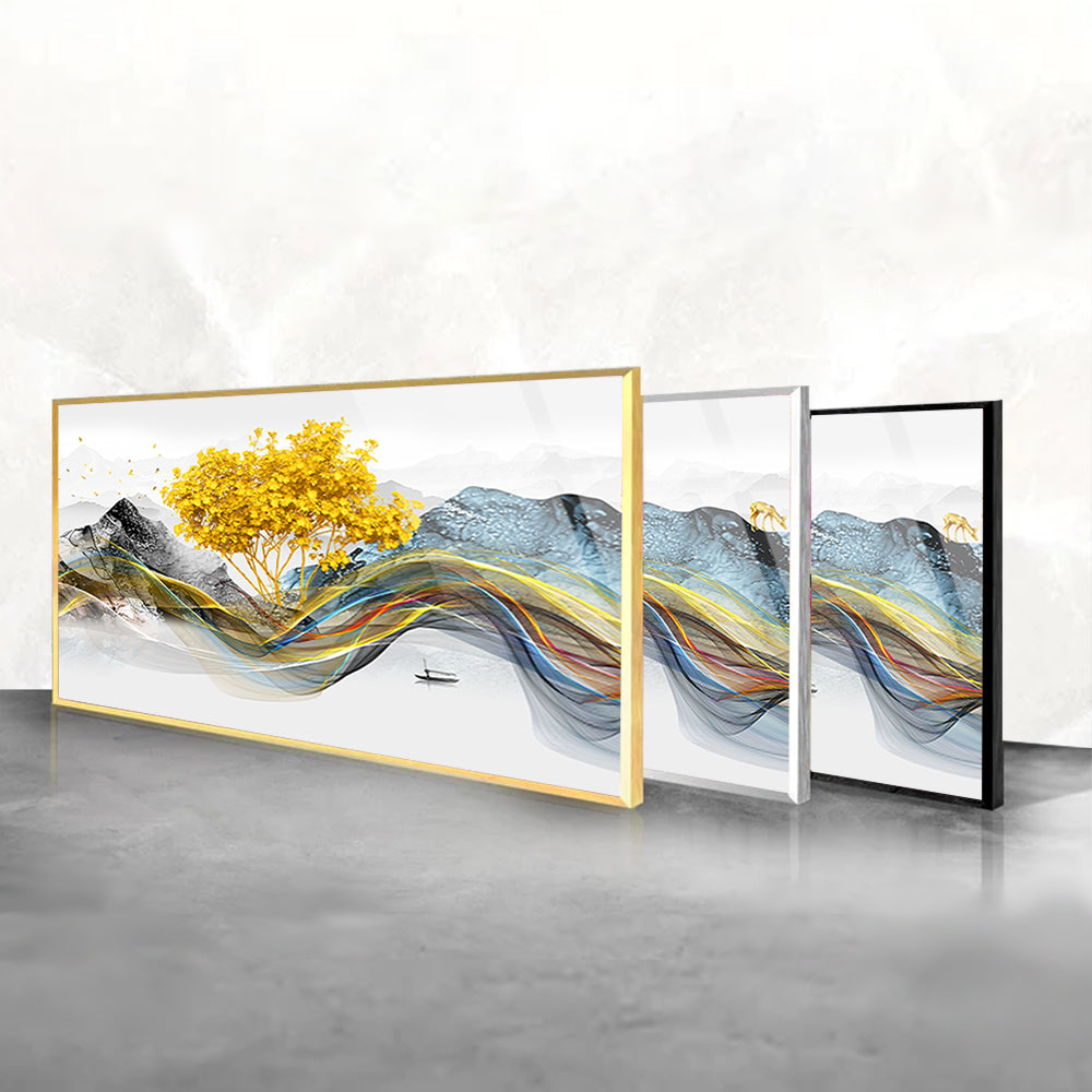 Golden Watercolor Elegance: Tempered Glass Artwork