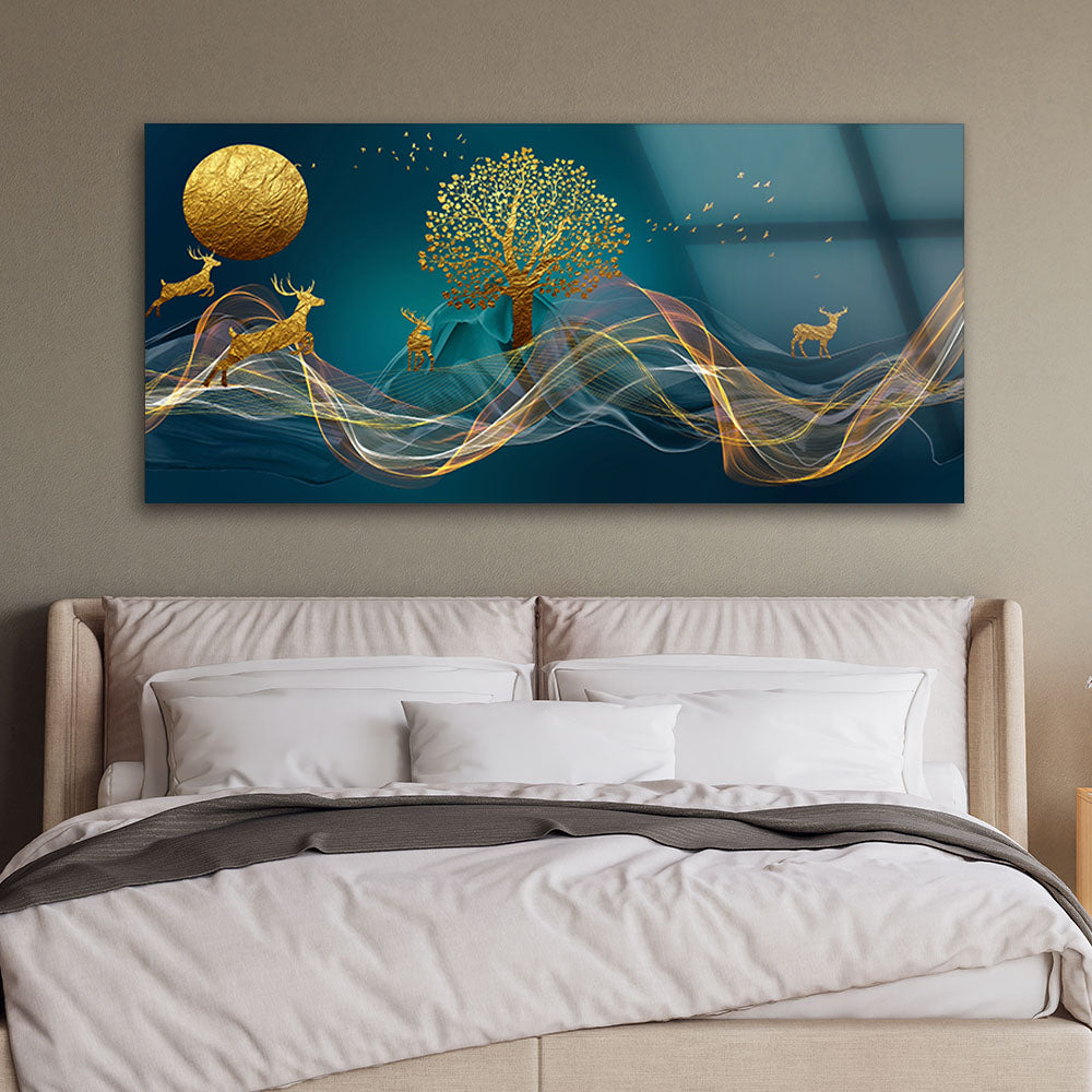 Golden Wilderness: Tempered Glass Landscape Art