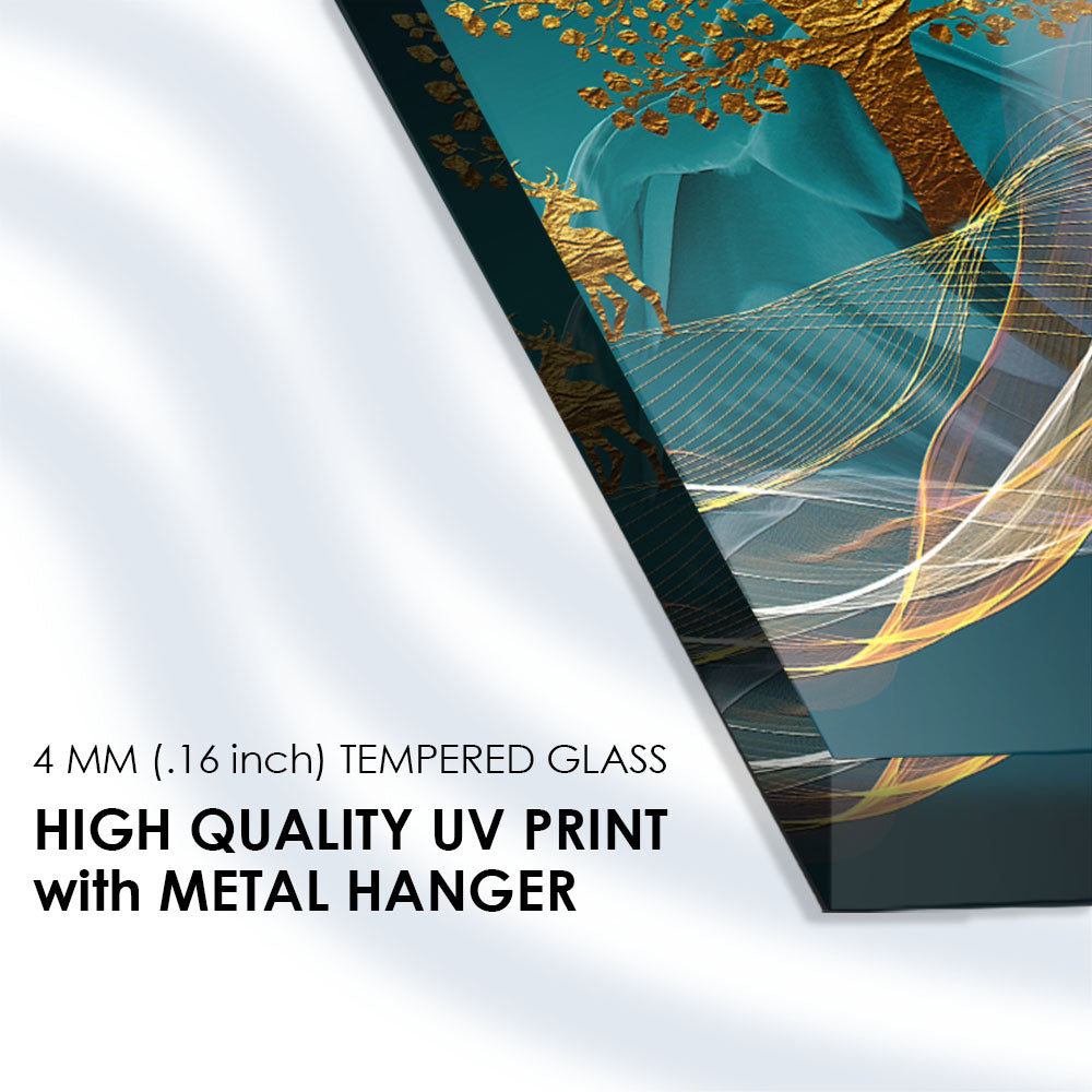 Golden Wilderness: Tempered Glass Landscape Art