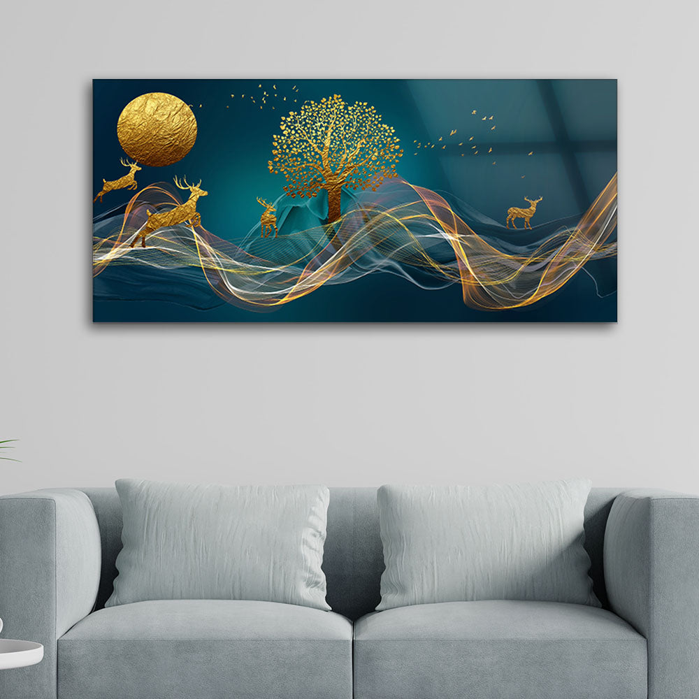 Golden Wilderness: Tempered Glass Landscape Art
