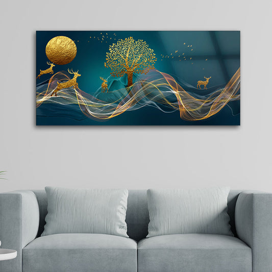 Golden Wilderness: Tempered Glass Landscape Art