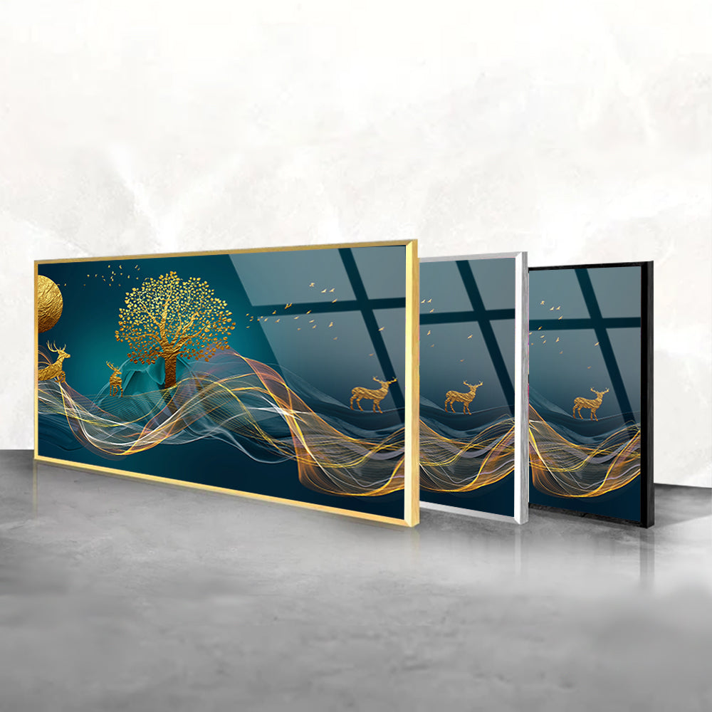 Golden Wilderness: Tempered Glass Landscape Art