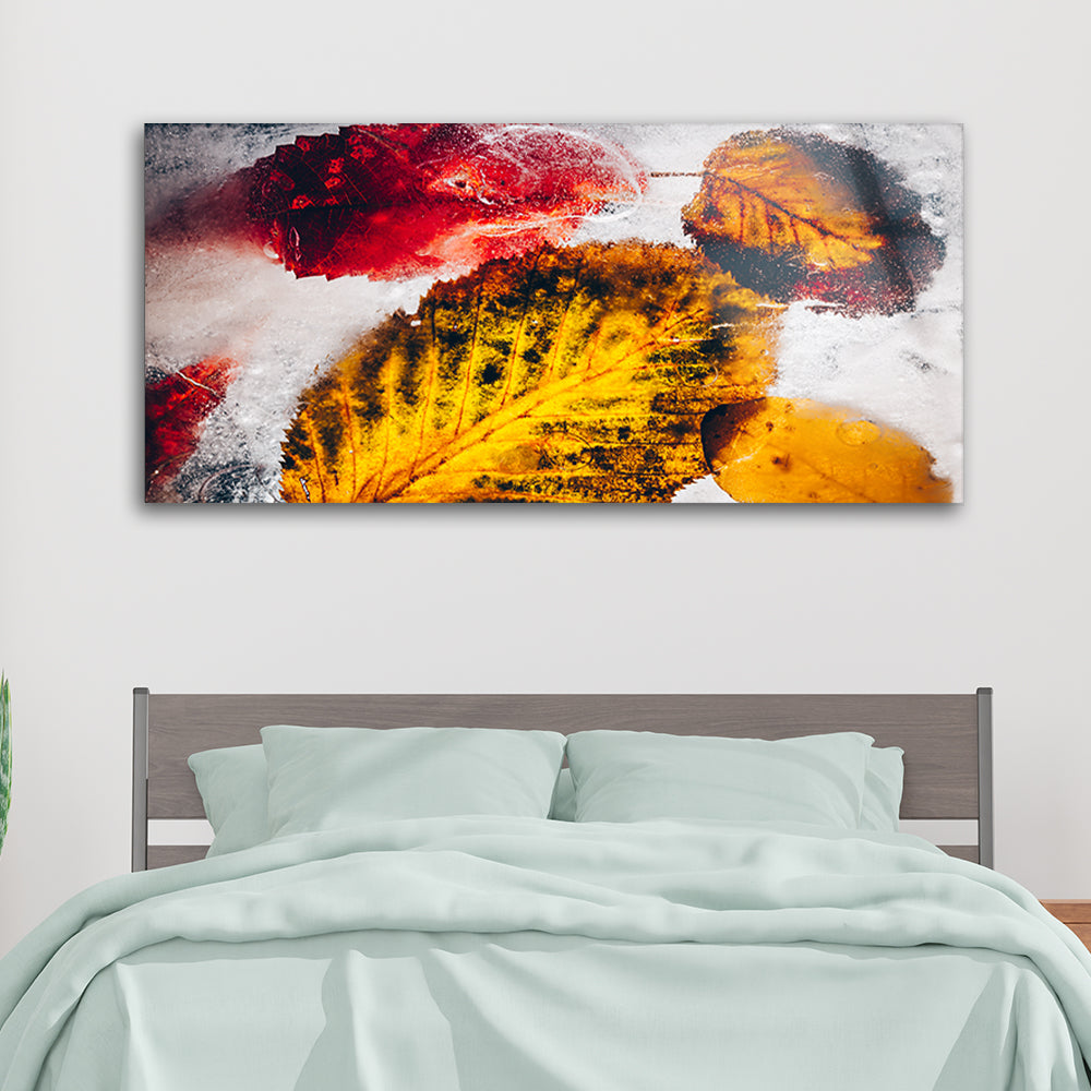 Autumnal Snowfall: Tempered Glass Landscape Art