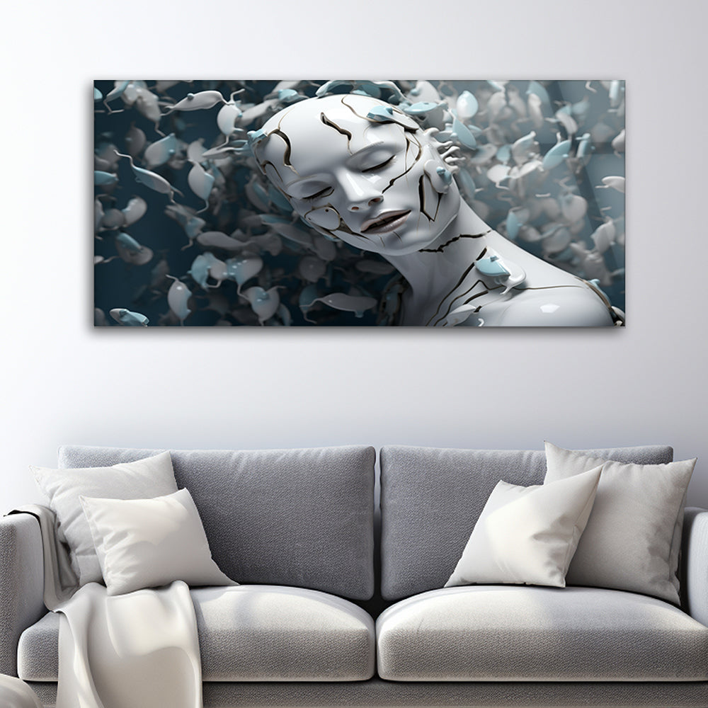 Fractured Beauty: Tempered Glass Portrait Art