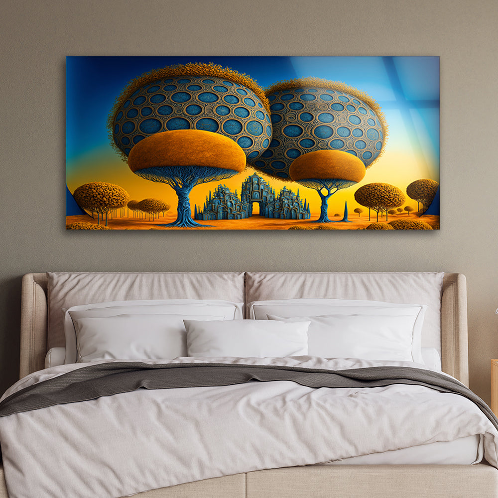 Enchanted Citadel: Tempered Glass Landscape Art