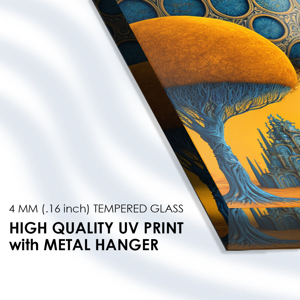 Enchanted Citadel: Tempered Glass Landscape Art