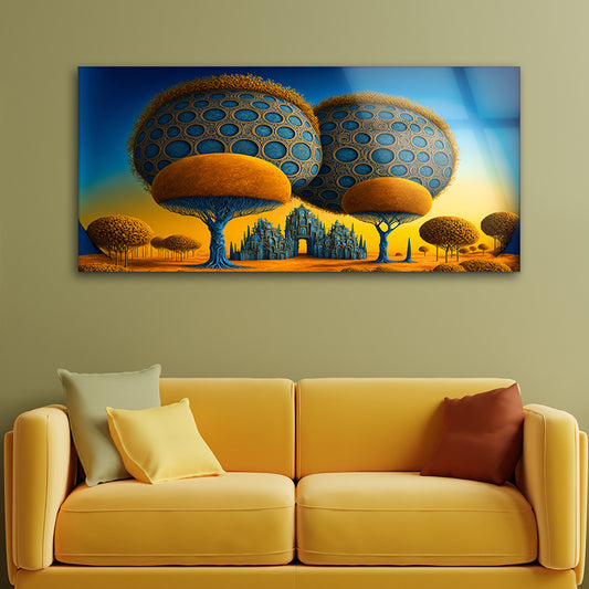 Enchanted Citadel: Tempered Glass Landscape Art