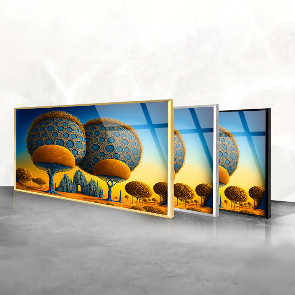 Enchanted Citadel: Tempered Glass Landscape Art