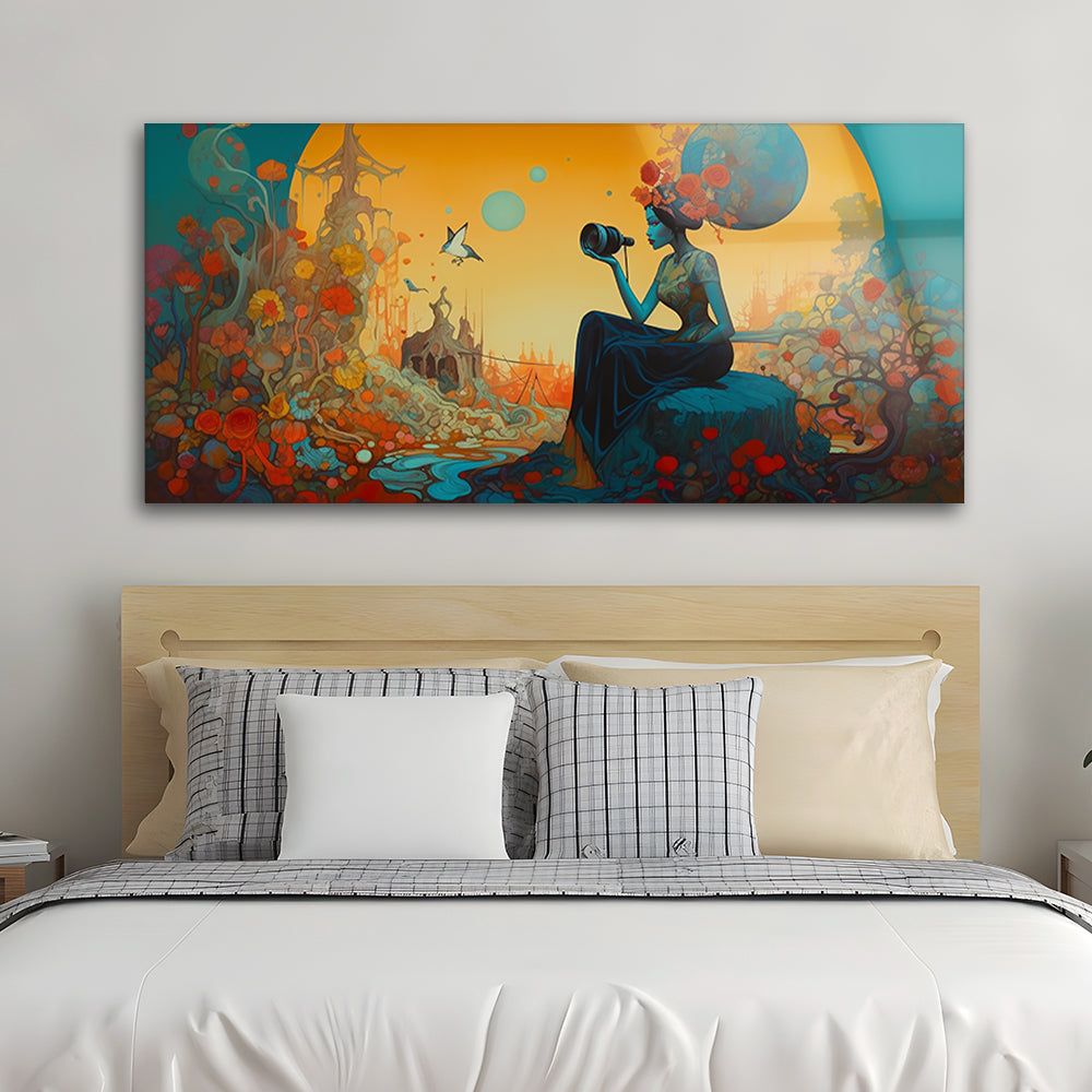 Serene Solitude: Tempered Glass Portrait Art