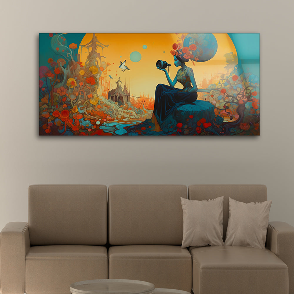Serene Solitude: Tempered Glass Portrait Art