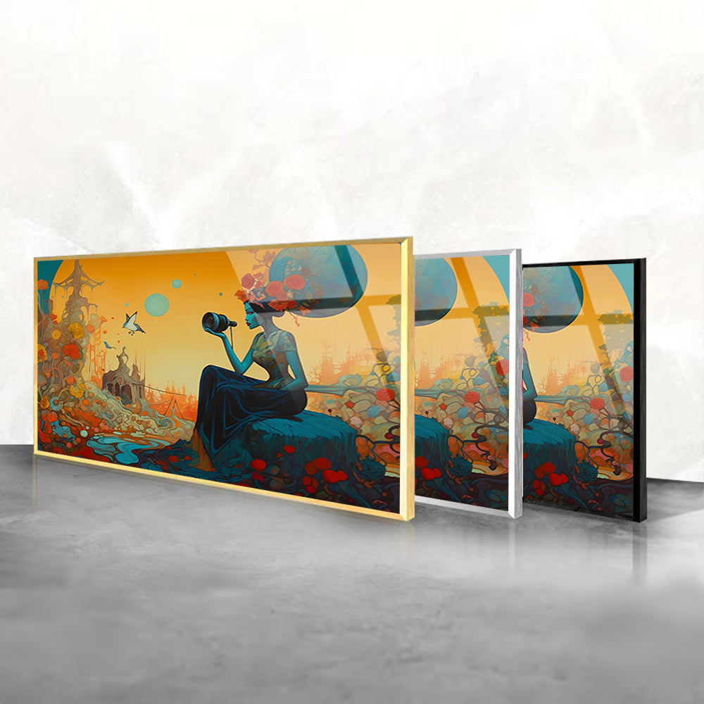 Serene Solitude: Tempered Glass Portrait Art