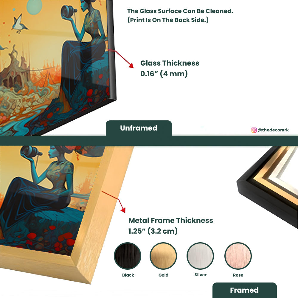 Serene Solitude: Tempered Glass Portrait Art